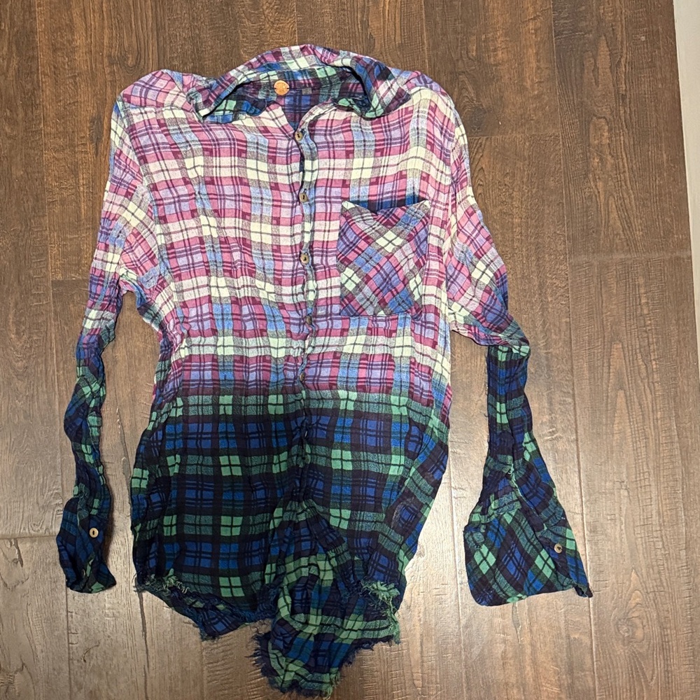 RARE Free People Multicolor Plaid Button Down Shirt